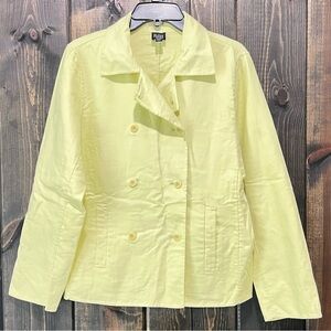 Eileen Fisher Pea Coat M Petite Key Lime Double Button Stretch Cotton‎ Casual